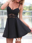 Sexy Black Chiffon Spaghetti Straps V-Neck A-Line Mini Dresses/ Homecoming Dresses With Lace,PDS0528