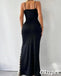 Sexy Black Satin And Lace Spaghetti Straps V-Lace Sleeveless Side Slit Mermaid Long Prom Dresses, PDS0998