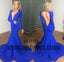 Royal Blue Long Mermaid Prom Dresses, Deep V-neck Prom Dresses, Long Sleeve Prom Dresses, Open-back Prom Dresses, TYP0281