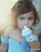 Lovely Bow Simple Blue Satin Off-the-Shoulder Flower-Girls Dresses, TYP1955