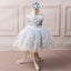 Blue Satin Off White Applique See Through Back Bow Knot Flower Girl Dresses, TYP1419