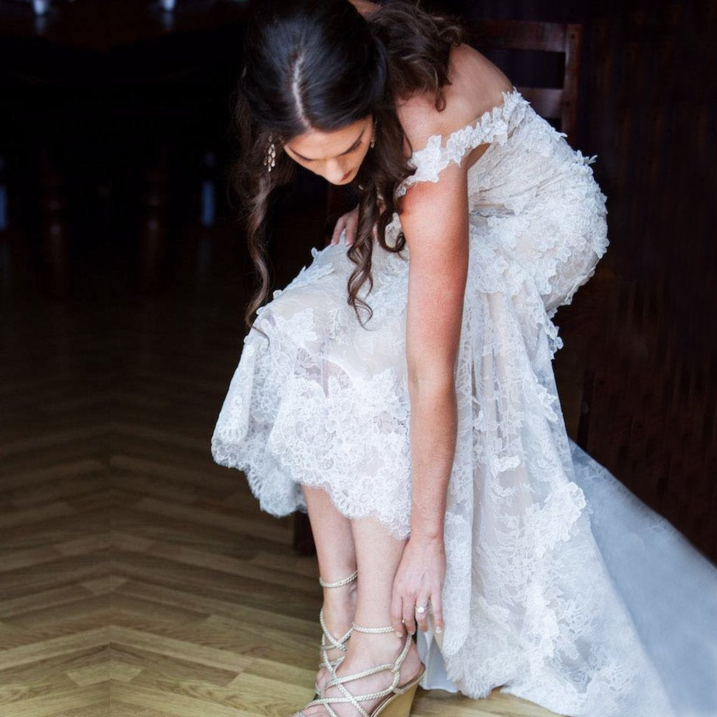 Ivory Lace Appliques Nude Sleeveless Backless Mermaid Wedding Dresses, TYP1413