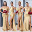 Gold Mismatched Mermaid Side Slit Soft Satin Bridesmaid Dresses, TYP0035