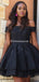 Off-The-Shoulder Black Tulle A-line Cheap Short Homecoming Dresses, HDS0030