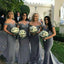Grey Off-The-Shoulder Mermaid Long Cheap Bridesmaid Dresses, BDS0071