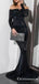 Sequin Long Sleeve Off the Shoulder Black Evening Gowns Prom Dresses, TYP1902