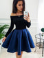 Sweet A-Line Off Shoulder Long Sleeve Satin Short Homecoming Dresses, TYP1995