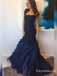 Navy Blue Sweetheart Long Mermaid Lace Organza Prom Dresses With Beaded, TYP1613