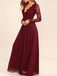 A-line Burgundy Chiffon Long Sleeves Lace Bridesmaid Dresses, TYP1231