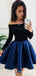 Sweet A-Line Off Shoulder Long Sleeve Satin Short Homecoming Dresses, TYP1995