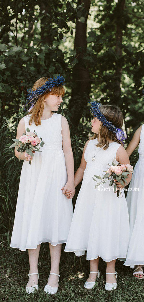 Charming Round Neck Off-White Chiffon A-line Long Cheap Flower Girl Dresses, FGS0002