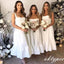 Cute Off-White Square Spghetti Strap Sleeveless Tea-Length Bridesmaid Dresses Online, BDS0361