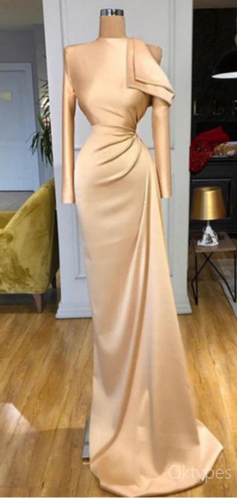 Champagne Elegant One Shoulder Mermaid Women Floor-Length Prom Dresses PDS1220