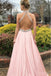 Pink Cute Halter Beaded Backless Criss-Cross A-Line Women Floor-Length Prom Dresses PDS1230