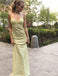 Simple Appliqued Yellow Spaghetti Strap V-Neck Floor-Length Prom Dresses PDS1093