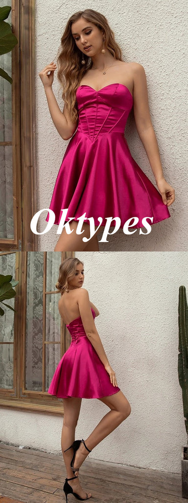 Sexy Soft Satin Sweetheart V-Neck A-Line Mini Dresses/ Homecoming Dresses, PDS0544