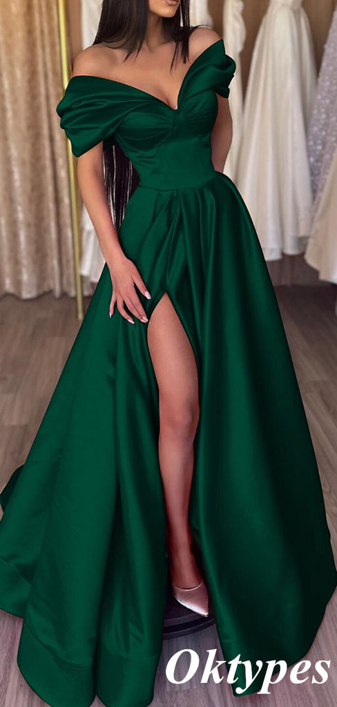 Sexy Off Shoulder Side Slit Floor-Length A-Line Homecoming Dresses, PDS1055