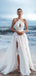 White Halter Ruffle Side Slit A-Line Beaded Tea-Length Prom Dresses PDS1139