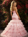 Unique Pink Cocktail Dresses Slit Evening Floor Length Women Prom Dresses Strapless Tulle