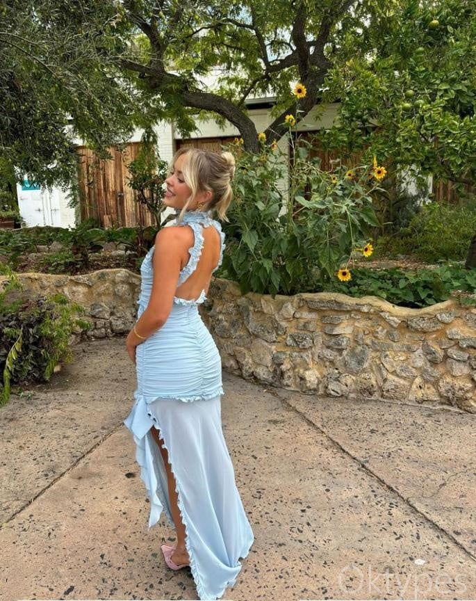 Sexy Blue V-Neck Mermaid Floor-Length Prom Dresses PDS1113