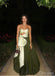 Unique White&Emerald Strapless A-Line Women Floor-Length Prom Dresses PDS1227