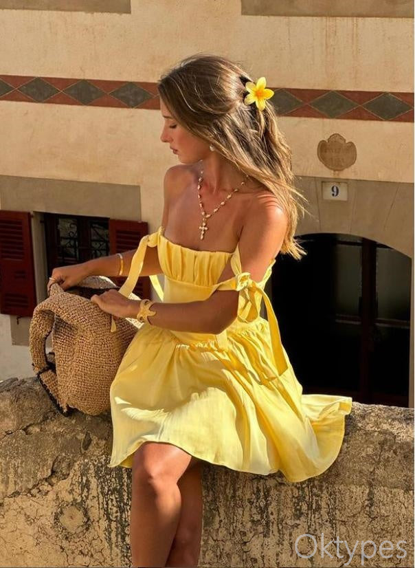 Women Yellow Strapless A-Line Cute Mini Dresses Homecoming Dresses, PDS0590