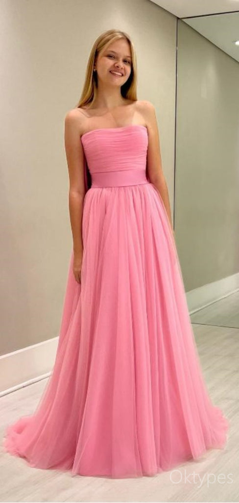 Cute Pink Strapless Empire Bow Tulle Floor-Length Women Prom Dresses PDS1239