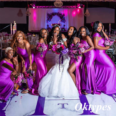 Sexy Soft Satin One Shoulder Sleeveless Side Slit Mermaid Floor Length Bridesmaid Dresses, BDS0278