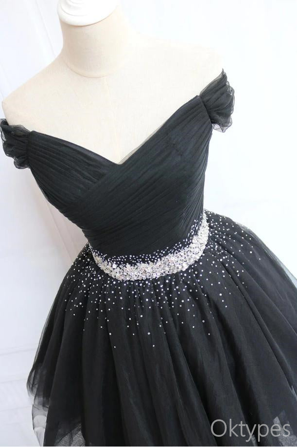 Black Beaded Empire Tulle Sexy Women Mini Dresses Homecoming Dresses, PDS0556