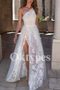 One-Shoulder Wedding Dress - Floral Lace Bridal Gown with High Slit