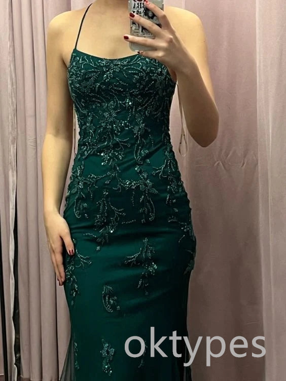 Emerald Spaghetti Straps Sleeveless Mermaid Long Women Prom Dresses PDS1263