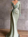 Green Elegant Beaded Full Sleeve Empire Mermaid Floor-Length Prom Dresses PDS1145