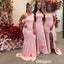 Sexy Jersey Mismatched Sleeveless Side Slit Mermaid Floor Length Bridesmaid Dresses, BDS0284