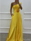 Simple A-Line Empire Flower One Shoulder Yellow Women Floor-Length Prom Dresses PDS1198