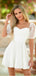 Simple White Square Cap Shoulder  A-Line Women Mini Dresses Homecoming Dresses, PDS0571