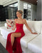 Red Sexy Spaghetti Strap Side Slit Women Mermaid Floor-Length Prom Dresses PDS1177