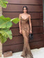 Sexy Leopard Spaghetti Strap Sheath Women Floor-Length Prom Dresses PDS1197