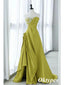 Sexy Green Satin Sweetheart Side Slit A-Line Long Prom Dresses With Split, PDS1036