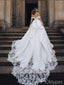 Luxurious Off Shoulder Lace With Big Trailing A-Line White Long Wedding Dresses,WDS0149