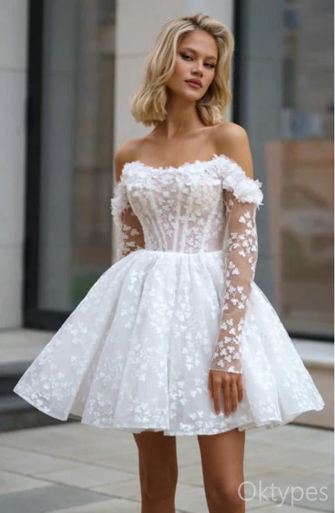 Alluring White Word Shoulder Appliqued Flower A-Line Mini Dresses Homecoming Dresses, PDS0588