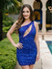 Sparkly Blue One Shoulder Sexy Mini Dresses Homecoming Dresses, PDS0589