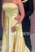 Yellow Satin Prom Dress with 3D Butterfly Appliques and Strapless Bodice 2026