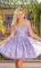 Elegant Appliqued Purple Spaghetti Strap A-Line Women Mini Dresses Homecoming Dresses, PDS0575