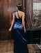 Blue Sexy One Shoulder Side Slit Satin Women Floor-Length Prom Dresses PDS1193