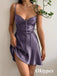 Sweety Purple Elastic Satin Spaghetti Straps V-Neck A-Line Homecoming Dresses,PDS0515