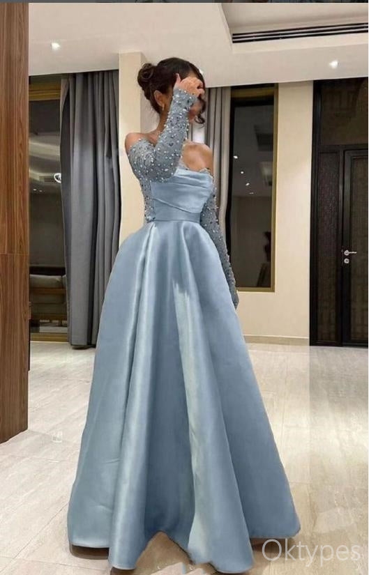 Blue Sparkly Sweetheart Empire A-Line Floor-Length Prom Dresses PDS1187