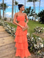 Women Burn-Orange Ruffle Strapless Floor-Length Prom Dresses PDS1174