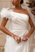 Modern One-Shoulder Satin Wedding Dress with 3D Floral Detail and Slit