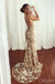 Pretty Champagne Spaghetti Strap V-Neck Mermaid Spaghetti Strap Floor-Length Prom Dresses PDS1090