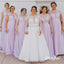 Elegant Pink Chiffon Short Sleeves A-Line Floor Length Bridesmaid Dresses With Lace, BDS0306